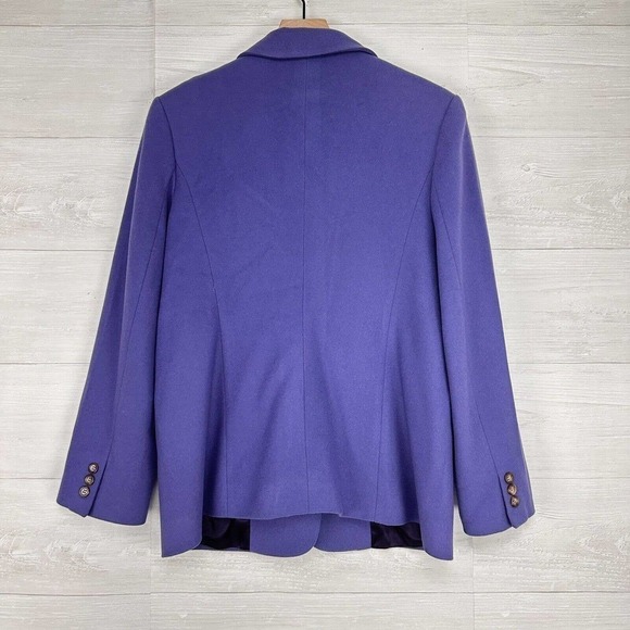 LL Bean Blazer Jacket Women Size 16 Petite Purple 3 Button Wool Cashmere Blend - Picture 4 of 14